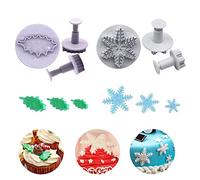 Fondant Cutters Tools, 6Pcs Christmas Cookie Cutters Christmas Snowflake Cake Plunger Cutter Holly Leaf Plunger Cutter Cake Decorating Tools for Sugar Craft Decorating Baking Tools