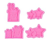 Fondant Mold 4 Pieces Bow Box Star Shape Chocolate Silicone Pudding Fondant Cake Mold Pink