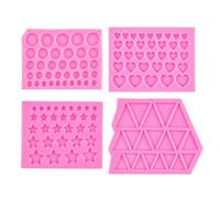 Fondant Mold 4 Pieces Triangle Star Round Heart Shape Baking Cake Dessert Welt Chocolate Fondant Silicone Mold Pink