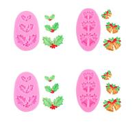 Fondant Mold 4Pcs Christmas Bell Shape Fondant Chocolate Fudge Cake Baking Silicone Pudding Mold Pink
