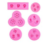 Fondant Mold 6 Pieces Rose Daisy Tulip Shaped Cake Silicone Biscuit Flip Candy Jelly Pudding Mold Pink