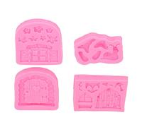 Fondant Molds, 4PCS Enchanted Vintage Fairy Garden Silicone Mold Door Mushroom Flower Pattern Chocolate Molds for Ice Cube Jello Cake Chocolate