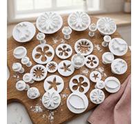 Fondant Plunger Cutters 33 PCS - Cake and Cookie Decorating Tool Set - Heart Flower Leaf Butterfly Star and Daisy Shapes