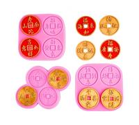 Fondant Silicone Molds 3 Piece Set of Copper and Gold Coins for Good Fortune Longevity Fondant Cake Decoration Chocolate Fudge Baking Pink