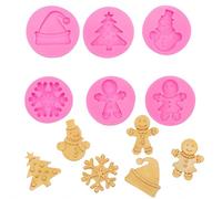 Fondant Silicone Molds 6 Piece Snowflake Gingerbread Man Pine Tree Hat Fondant Mold Chocolate Fudge Baking Cake Decoration Pink