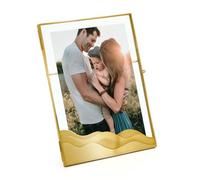 FONDAZZA Gold Picture Frame, Brass and Clear Glass, Brass Wavy Design, Table-Top Pressed Picture Frame with Brass Stand, Vertical or Portrait (5" x 7") Only.