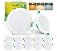 Fondiiz Downlights for Ceiling LED, 5W, 3CCT, IP44 Waterproof, 12 Pack | 220-240V, Warm White/Natural White/Cool White, 68mm-78mm Cut Out, 480LM, LED Spot Lights for Ceiling Bathroom Bedroom, Round