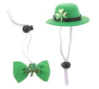FONDOTIN 1 Set Green Polyester Pet Costume Accessory for Small Dogs & Cats - St. Patrick's Day Hat & Collar Set