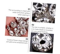 FONDOTIN 100pcs Flower Crystal Sterling Silver Plated Brass Round Spacer Beads for Jewelry Accessories DIY Craft Making with Smooth Easy to Use