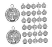 FONDOTIN 100pcs Vintage Hanging Charms for Jewelry Making Alloy Round Pendant DIY Craft Supplies for Bracelets Necklaces Keychains Retro Style Accessories