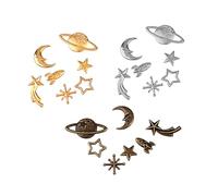 FONDOTIN 105pcs Alloy Epoxy Charms Diy Craft Fillers Set Stars and Moon Space Accessories for Jewelry Making, White k Anti-gold Antique Blue Metal Fillers for Artists and Hobbyists