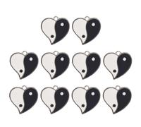 FONDOTIN 10pcs Alloy Yin Yang Bagua Keychain Charms with White Enamel Heart Pendant DIY Jewelry Accessories for Crafting and Key Ring Decoration