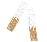 FONDOTIN 10pcs Hair Extension Loop Needles with Wood Handle Stainless Steel Crochet Hooks Lightweight Pulling Hook Tools for Real and Synthetic Hair Extensions Salon DIY