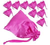 FONDOTIN 10pcs Satin Wig Bags with Smooth Drawstring Closure Portable Travel Hair Extension Storage Pouches Soft Organizer for Multiple Wigs Rose Red