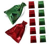 FONDOTIN 12PCS Christmas Drawstring Present Bags with Holographic Foil Finish and Ribbon Ties Multifunctional Gift Pouches for Candy and Small Presents Secure Quick-closure Holiday Party