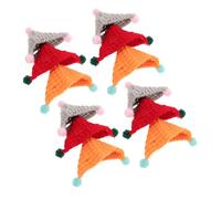 FONDOTIN 12pcs Mini Knit Hats for Dolls Small Animals and Figurines Handmade Triangular Crochet Wool Caps in Red Orange Gray DIY Craft Supplies for Holiday Decorations and Doll Accessories