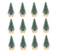 FONDOTIN 12Pcs Mini Xmas Tree Decor White Flocked Cedar, Small Desktop Christmas Ornaments Set, 5cm Tabletop Holiday Decorations for Home and Office