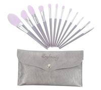 FONDOTIN 12pcs Professional Makeup Brush Wood Handle and Storage Bag for Women for Blending Brushes and Needs