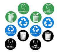 FONDOTIN 12Pcs Recycle Bin Labels PVC Trash Sorting Stickers for Indoor Outdoor Use Large Decals for Kitchen Garden Garbage Separation