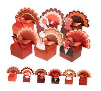 FONDOTIN 12pcs Thanksgiving Turkey Candy Boxes Paper Party Treat Containers Colorful Fall Harvest Favor Boxes for Family Gatherings and Holiday Celebrations