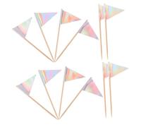 FONDOTIN 12pcs Triangle Toothpick Flags for Cake Decorations Colorful Silver Small Flag Picks for Cupcakes Cheese Fruit Platters Appetizers Portable Party Toppers for Birthdays and Weddings