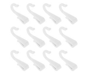 FONDOTIN 12pcs White Plastic Kitchen Cart Hooks with Clip Fasteners, Wire Grid Shelf Hanging Hooks for Kitchen Utensils and Tool Storage on Shelving Rack