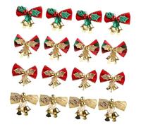 FONDOTIN 16Pcs Christmas Tree Adornments Bowknot Bells Ornaments Non-fading Lightweight Decorative Accents for Home Shop Window Party Seasonal Xmas Decor