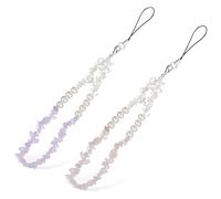FONDOTIN 2 Pcs Beaded Phone Charm Chains with Crystal Stones Lost Phone Straps for Lanyards Wrist Accessories and Key Decorations