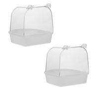 FONDOTIN 2 Pieces Bird Bathing Tubs for Parrots and Budgies White Spill-proof Hanging Shower Basins for Caged Birds for Cage Accessories