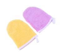 FONDOTIN 2 Pieces Face Cleansing Gloves Makeup Remover Cloths Soft Velvet Surface Yellow and Purple Suitable for Daily Facial Cleaning and Beauty Care