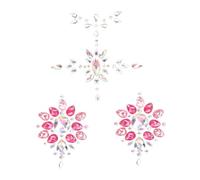 FONDOTIN 2 Sets Breast Jewels Rhinestone Chest Stickers Pink Shimmery Gems Finish Easy to Use Peel and Stick Body Decoration for Carnival and Cosplay Party