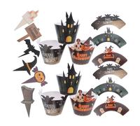 FONDOTIN 2 Sets Halloween Cupcake Decorations Spooky Pumpkin Ghost Bat Spider Toppers Wrappers for Party Baking Bright Festive Picks for Birthday Shower Themed Events