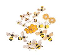 FONDOTIN 20pcs Bee Charms Alloy Dangle Beads with Loop for Jewelry Making Durable Enamel Honeycomb Pendants for Diy Necklace Bracelet Keychain Craft Accessories