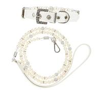 FONDOTIN 2Pcs Adjustable Dog Collar and Leash Set Pearl Design Sturdy Steel Rope for Walking and Training Safe for Puppies and Cats