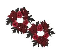 FONDOTIN 2pcs Artificial Maple Leaf Candle Rings Autumn Harvest Wreaths for Pillar Candlesticks Polyester Leaf and Rose Decor Vibrant Fall Colors for Thanksgiving Wedding Centerpieces and