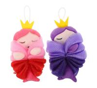 FONDOTIN 2Pcs Bath Loofah Set - Soft Purple and Pink Crown Mermaid Mesh Sponge - Gentle Exfoliating Sponge Balls for ’S Shower and Skin Wash