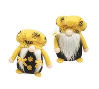 FONDOTIN 2pcs Bee Gnomes Plush Dolls Set White Beard and Round Hat, Cute Desktop Gnome Decorations for Home Decor and Party Atmosphere, Yellow and White Soft Plush Ornament