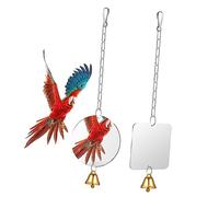 FONDOTIN 2pcs Bird Mirror Bell Interactive Parrot Toy for Bird Cage Promotes Exercise and Balance Includes Mirrors Attracts Attention