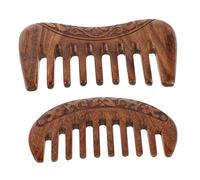 FONDOTIN 2pcs Black Sandalwood Wide Tooth Hair Comb Hand-carved Wooden Scalp Massager for Thick Long Curly Hair Gentle Detangling with Dual Round Square Design Natural Grain Texture