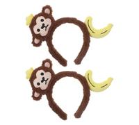 FONDOTIN 2pcs Cartoon Monkey Headbands with Plush Monkey Ears and Banana Shape, Brown Plastic Hair Accessories, Versatile and Fading-resistant, for Festivals and Holiday Ensembles
