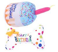 FONDOTIN 2pcs Cat Plush Birthday Cake Toys Interactive Squeaky Chew Toys for Indoor Cats Funny Pet Plaything Unique Design for Healthy Chewing