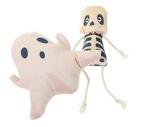FONDOTIN 2pcs Cat Teething Halloween Comfortable Touch Resistant to Pull and Bite Plush 4.91x5.11x1.97in Ghost Shaped 6.29x1.57x0.94in Skull Shaped Halloween Interactive Cat for Pets