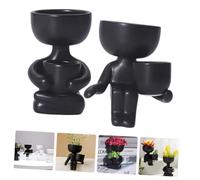 FONDOTIN 2pcs Ceramic Planter Pots with Human Figurine Design Succulent and Cactus Holders for Office Desk Decor Small Creative Flowerpots