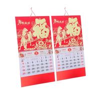 FONDOTIN 2pcs Chinese Lunar Calendar Year Horse Wall Scroll Hanging Calendar Red Feng Shui Traditional Chinese for Home Office Year Decoration