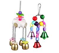 FONDOTIN 2pcs Colorful Bird Bell Toy Set Hanging Chew Bells for Parrots Parakeets and Conures Suitable for Cage Decoration and Biting Play Random Color