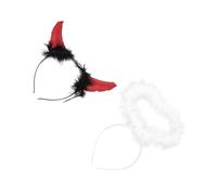 FONDOTIN 2pcs Devil Horns and White Angel Headbands Halloween Party Costume Accessories for Women