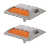 FONDOTIN 2Pcs Double Yellow Reflective Road Studs Cast Aluminum Raised Pavement Markers for Driveways Sidewalks and Vehicle Safety