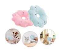 FONDOTIN 2pcs Durable Plush Donut Dog for Puppies and Dogs Chew Resistant Teeth Grinding Soft Interactive Pet Plaything Pink and Blue with Edge Trim Safe for Healthy Dental Care and