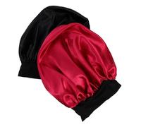 FONDOTIN 2Pcs Elastic Hair Bonnets Satin Sleep Caps for Women Comfortable Wide Edge Shower Hats in Burgundy Black Lightweight Skin Friendly Hair Care for Sleeping and Makeup