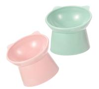 FONDOTIN 2pcs Elevated Cat Food Bowls Tilted Design with Neck Protection Compact Feeding Bowls for Cats Non-Spill Pet Bowls for Daily Use in Pink and Green